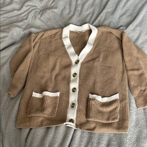 LOFT Tan and Cream V-Neck Button Cardigan